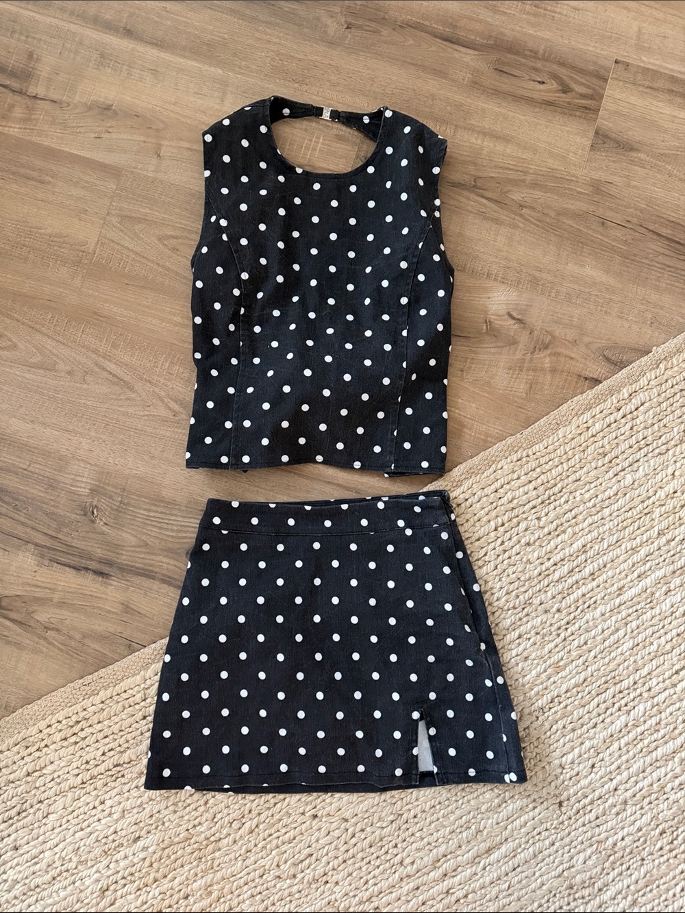 Black Polka Dot Denim Matching Set